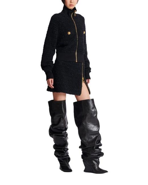 Balmain Women's Black Tweed Bomber Jacket