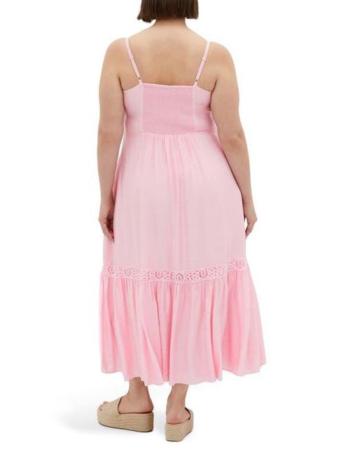 City Chic Pink Brielle Lace Trim Maxi Sundress