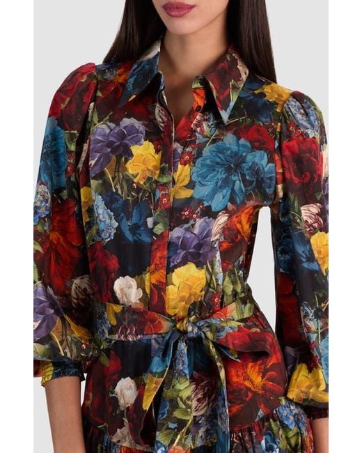 Alice + Olivia Multicolor Lily Long Sleeve Floral Shirtdress