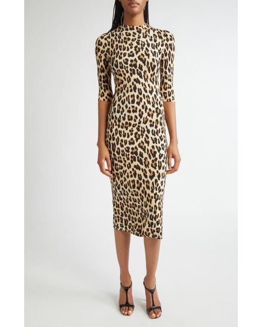 delora knit bodycon dress Alice + Olivia Print Midi in Natural Saint + Sofia | 061826 Model shown is 510 Suitable For Height:US 10Y