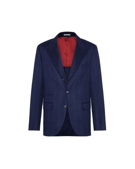 Brunello Cucinelli Blue Wide Chalk Stripe Deconstructed Blazer for men