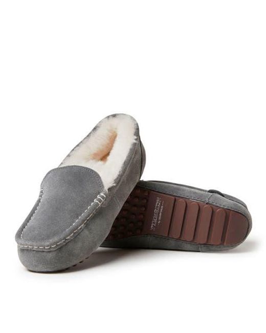 Dearfoams Gray Fireside Mel Genuine Shearling Moccasin Slipper