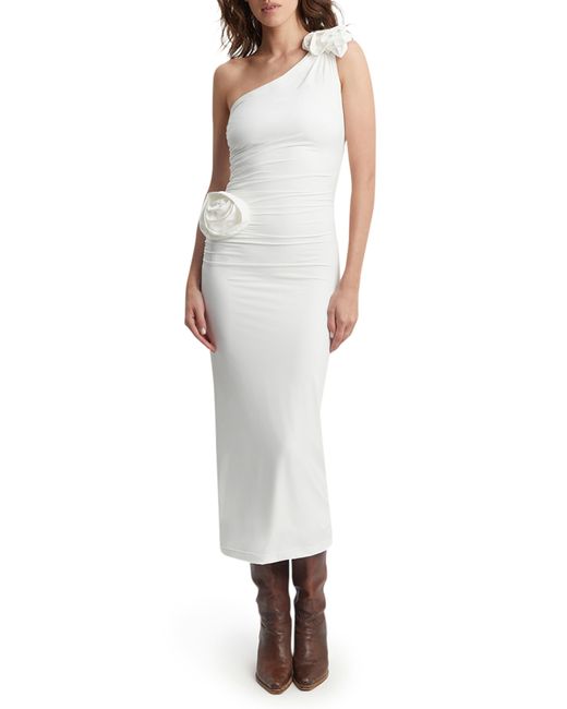 Bardot White Lilita Rosette One-shoulder Stretch Jersey Midi Dress