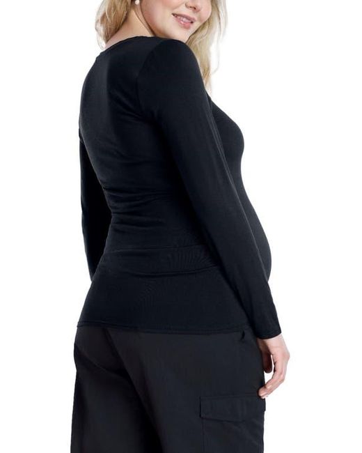 Motherhood Maternity Black V-Neck Side-Ruched Maternity Long Sleeve Tee