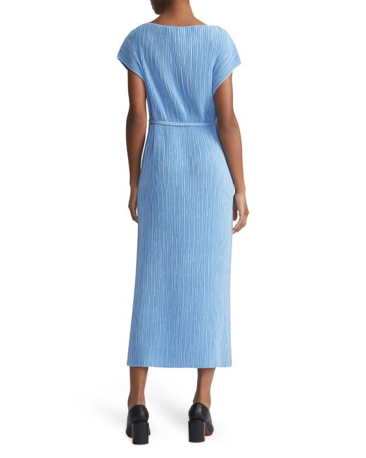 Lafayette 148 New York Blue Belted Plissé Recycled Polyester Satin Dress
