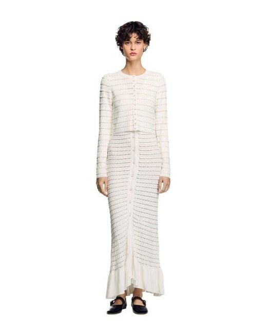 Sandro White Cropped Cardigan With Pearl Buttons