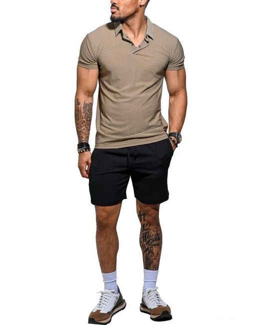 Maceoo Gray Geo Pattern Stretch Nylon Polo for men