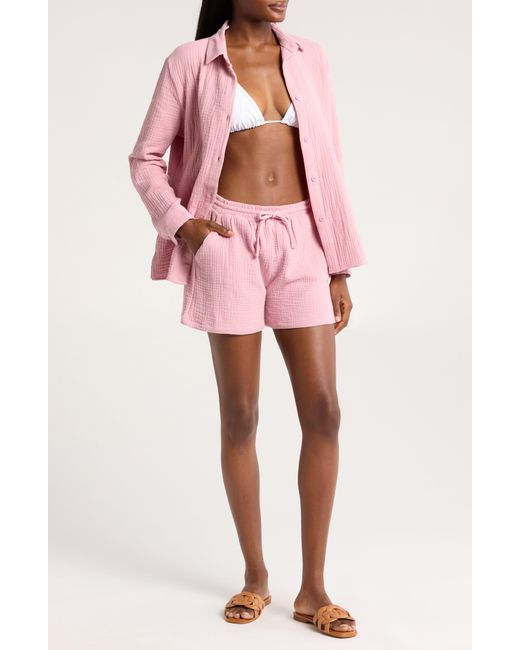Nordstrom Red Double Gauze Shirt & Shorts Cover-up Set