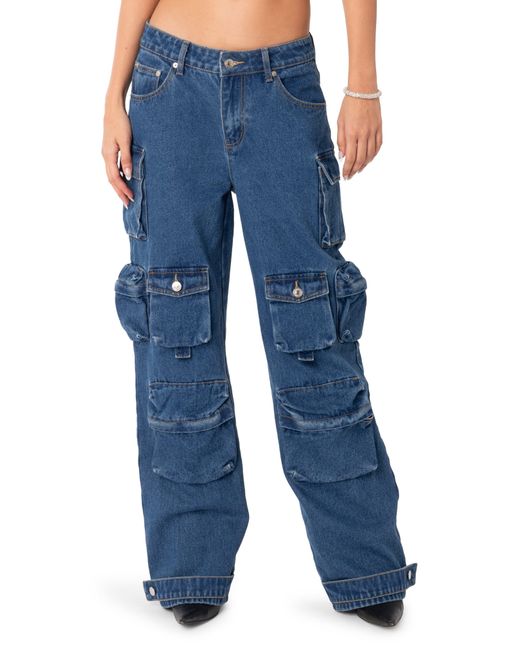 Edikted Blue Oversize Boyfriend Cargo Jeans