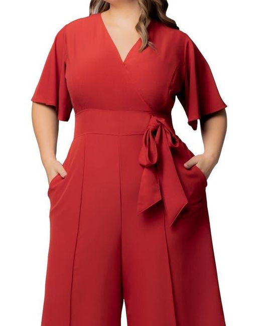 Kiyonna Red Evelyn Wide Leg Crop Jumpsuit