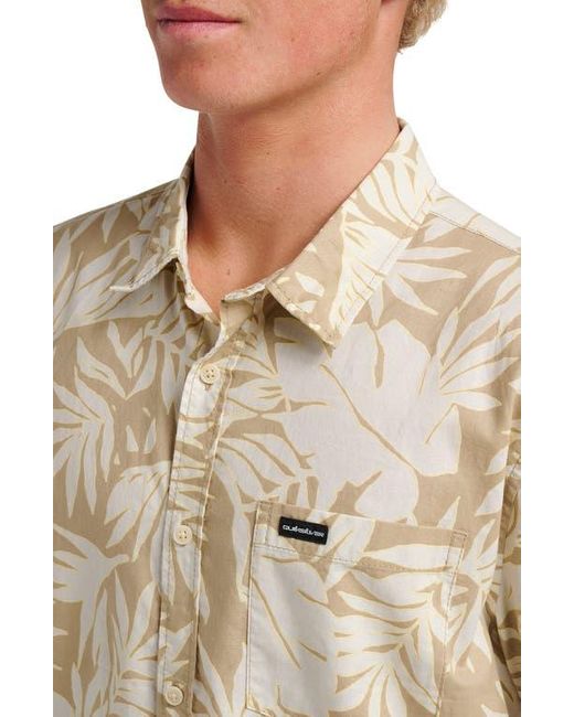 Quiksilver Natural Palm Trip Classic Leaf Print Short Sleeve Cotton Button-Up Shirt for men