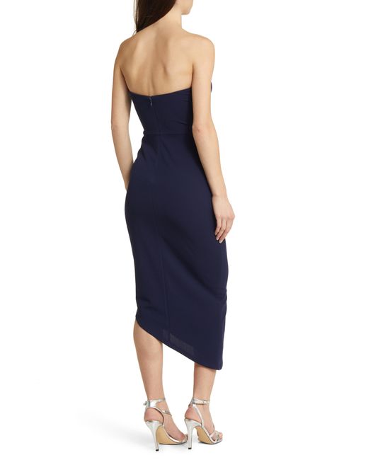 Lulus Blue Certain To Stun Strapless Asymmetric Midi Dress