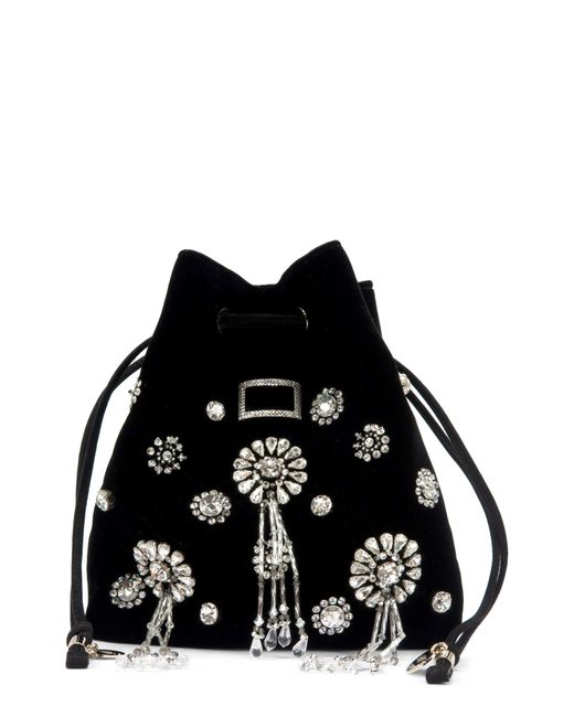 Roger Vivier Black Mini Viv Pocket Grande Soirée Embellished Velvet Bucket Bag