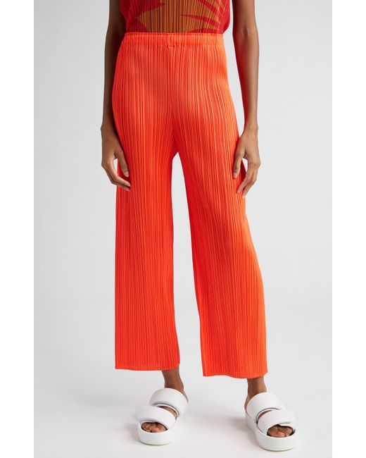 Pleats Please Issey Miyake Red Monthly Colors April Crop Wide Leg Pants