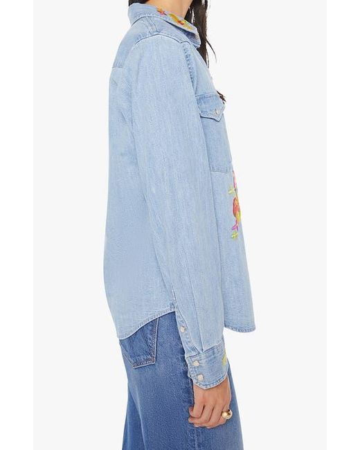 Mother Blue The Honey Embroidered Denim Snap-Up Shirt