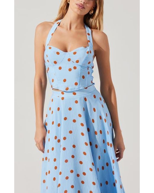 Astr Blue Janie Polka Dot Bustier Halter Top