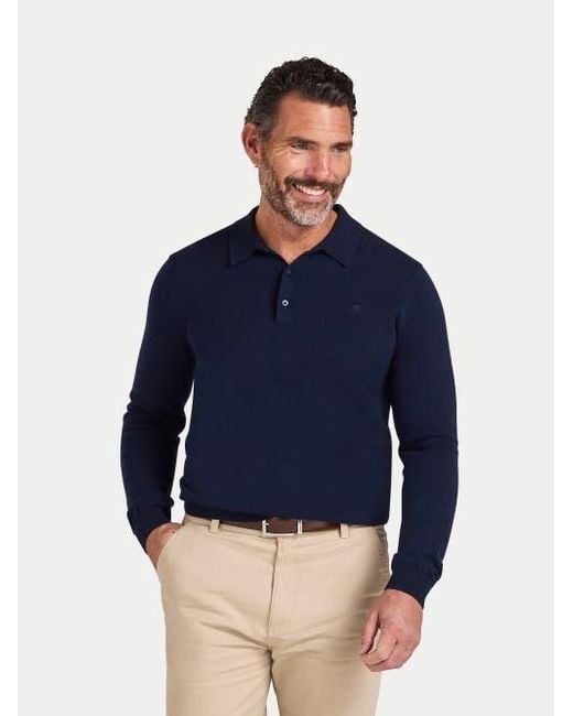 Raging Bull Blue Long Sleeve Knitted Polo Shirt for men