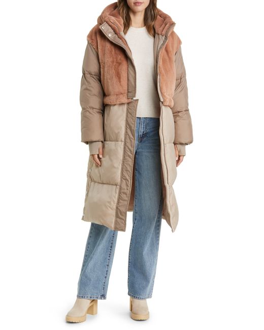 Ugg Natural ugg(r) Keely Convertible Faux Fur Hooded Puffer Coat