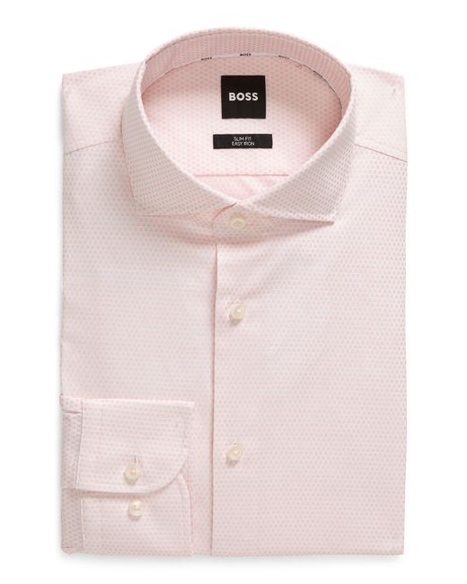 Boss Pink Hank Slim Fit Micropattern Stretch Dress Shirt for men
