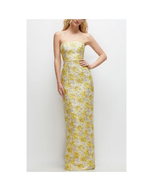 Alfred Sung Golden Metallic Jacquard Strapless Column Gown in Yellow | Lyst