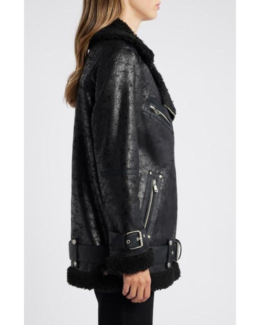 Avec Les Filles Faux Shearling Biker Jacket in Black Lyst