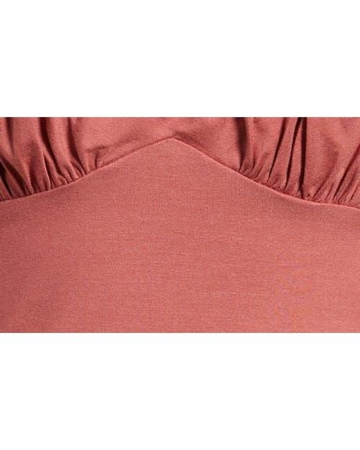 Reformation Red Effie Ruched Detail Long Sleeve Knit Top