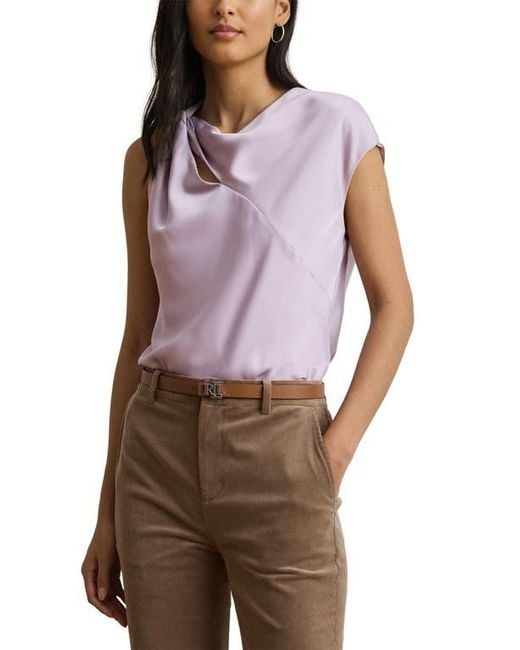 Ralph Lauren Purple Asymmetric Drape Charmeuse Top