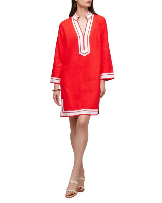 Karen Kane Red The St. Tropez Long Sleeve Linen Blend Shift Dress