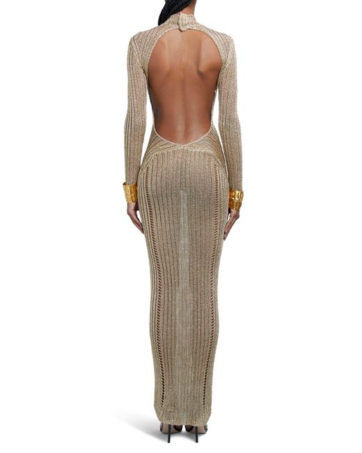 Tom Ford Natural Long Sleeve Metallic Knit Gown