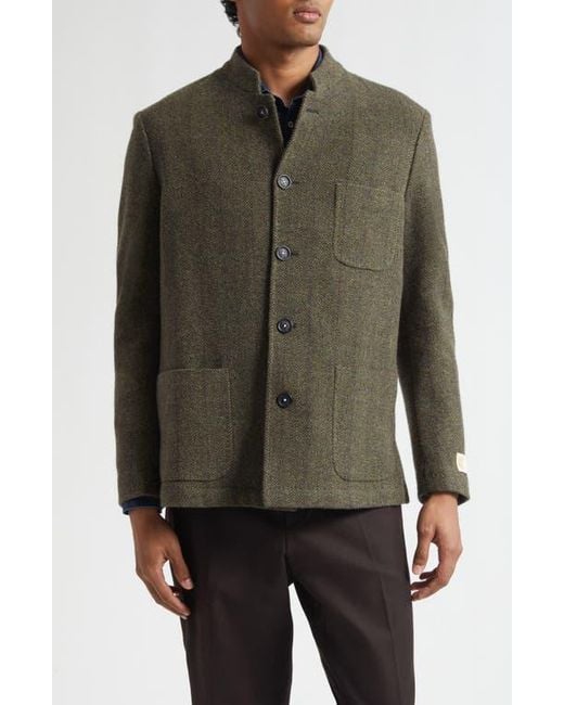 Massimo Alba Green Wool Herringbone Nehru Jacket for men