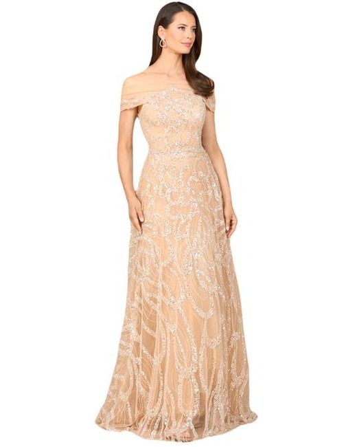 LARA New York Natural Off Shoulder A-Line Gown