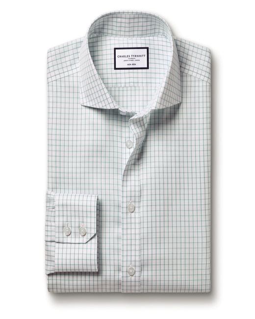 Charles Tyrwhitt White Check Non-iron Twill Cutaway Slim Fit Shirt Single Cuff for men