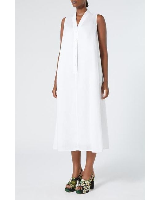 Marina Rinaldi White Tema Sleeveless Linen Dress