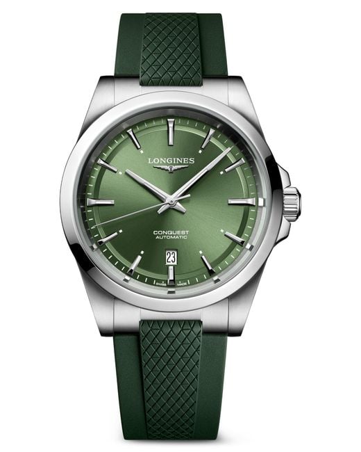 Longines Green Conquest Automatic Rubber Strap Watch, 41Mm for men