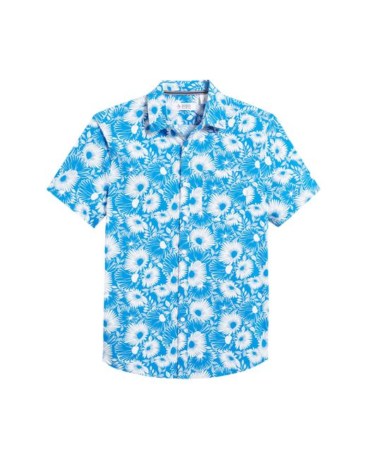 Original Penguin Blue Floral Short Sleeve Stretch Button-down Shirt for men
