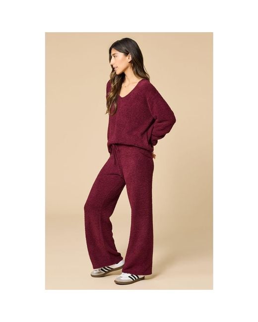 Softies Red Solid Marshmallow V-Neck Lounge Set