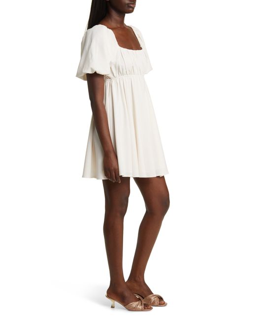 All In Favor Natural Puff Sleeve Babydoll Minidress In At Nordstrom, Size Medium