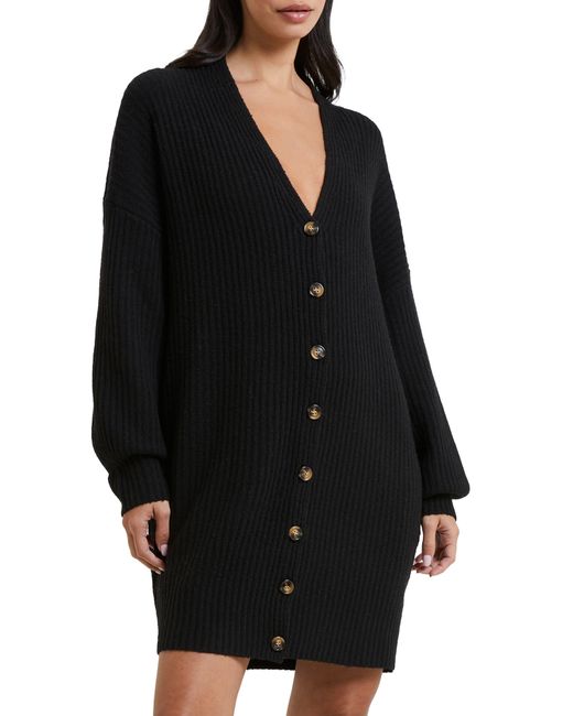 French Connection Babysoft Rib Button Front Long Sleeve Sweater Dress