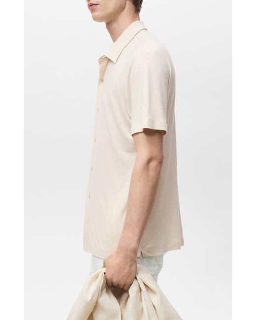 Mango White Regular Fit Short Sleeve Linen Blend Button-Up Shirt for men