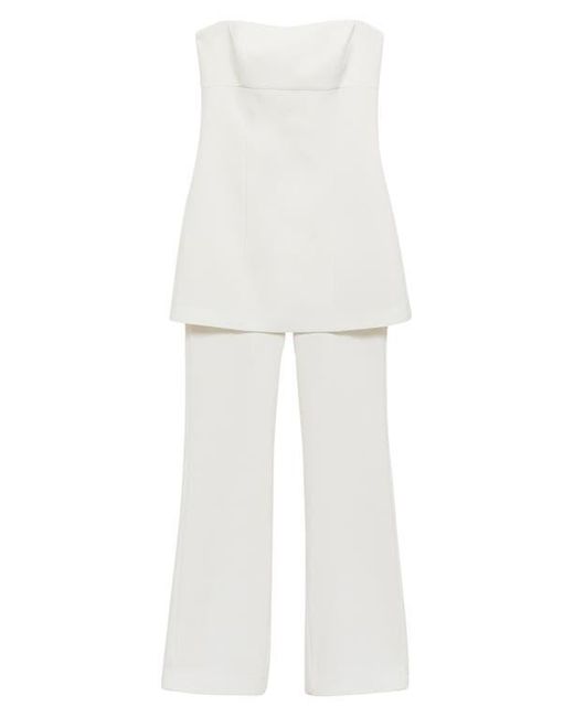 Mango White Strapless Overlay Flare Jumpsuit