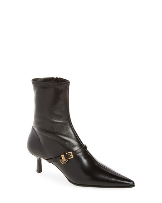 Prada Black Stretch Leather Ankle Boot