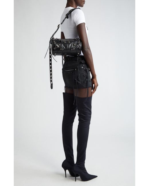 Balenciaga Black Le Cagole Lambskin Leather Cylinder Crossbody Bag for men