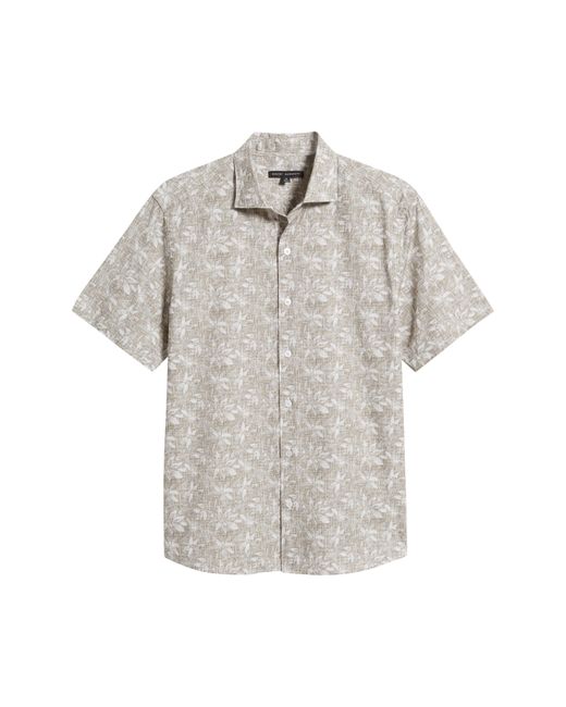 Robert Barakett Gray Crescendo Floral Print Short Sleeve Cotton Poplin Button-down Shirt for men