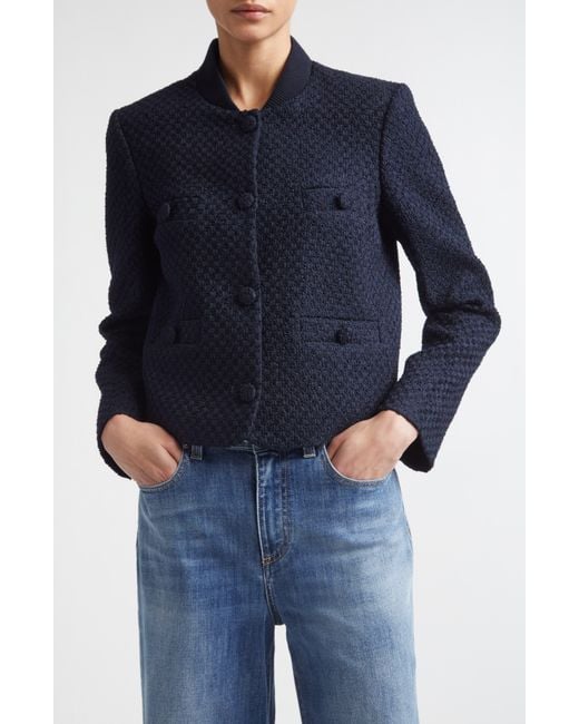 Eleventy Blue Bouclé Knit Bomber Jacket