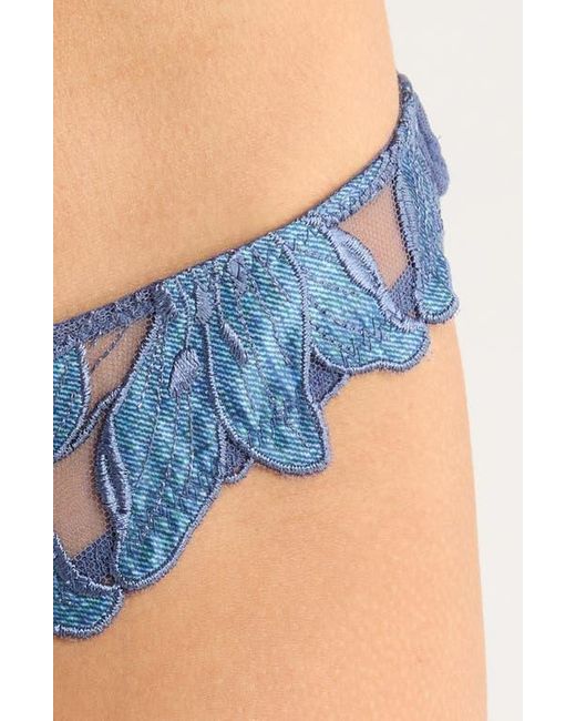 Fleur du Mal Blue Lily Embroidered Hipster Thong