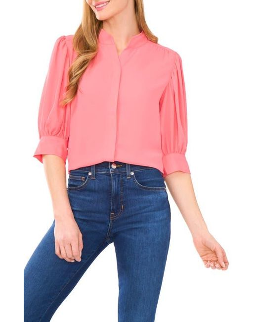 Cece Red Puff Sleeve Button-Up Shirt