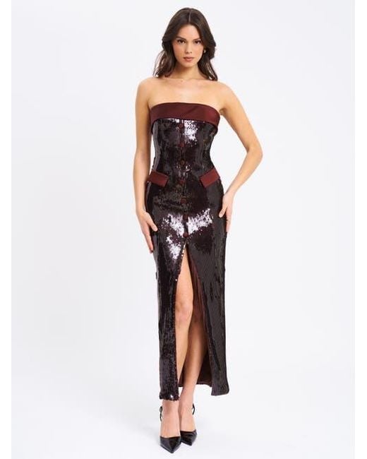 Miss Circle Red Qadira Sequin Maxi Pencil Dress