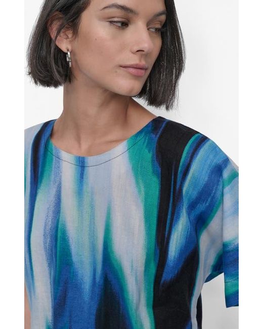 DKNY Blue Abstract Print Linen Top
