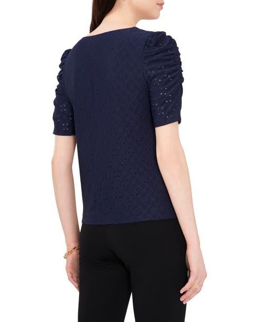 Chaus Blue Eyelet Ruched Sleeve Top