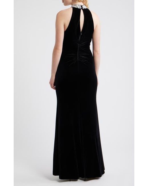 Eliza J Black Rhinestone Detail Velvet Sheath Gown